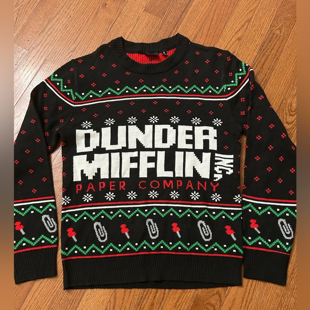 DUNDER MIFFLIN The Office Christmas Ugly Sweater Black Knit Size unisex Small‎